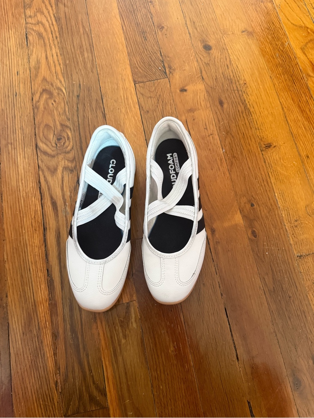 adidas White and Black Cross-Strap Flats